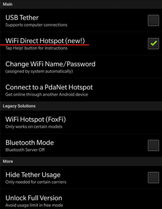 WiFi direct hotspot enabling on Android device